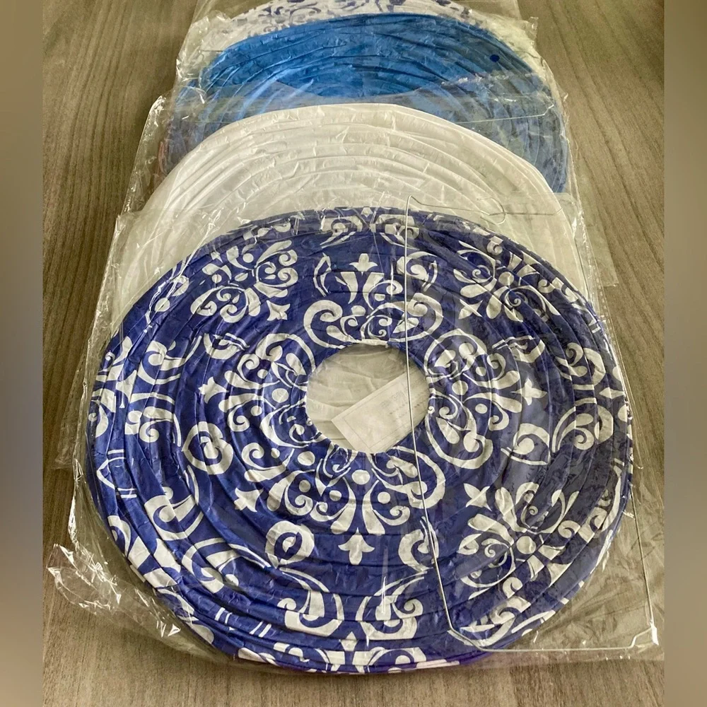 Blue and White Patterned Paper Lantern Set
